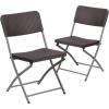 Flash Furniture 2 Pack HERCULES Series Brown Rattan Plastic Folding Chair with Gray Frame(Set of 2)