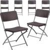 Flash Furniture 2 Pack HERCULES Series Brown Rattan Plastic Folding Chair with Gray Frame(Set of 6)