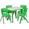 Flash Furniture 21.875”W x 26.625”L Rectangular Red Plastic Height Adjustable Activity Table Set with 4 Chairs(Green)
