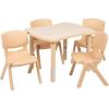 Flash Furniture 21.875”W x 26.625”L Rectangular Red Plastic Height Adjustable Activity Table Set with 4 Chairs(Natural)