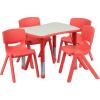 Flash Furniture 21.875”W x 26.625”L Rectangular Red Plastic Height Adjustable Activity Table Set with 4 Chairs(Red)