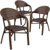 Flash Furniture 3 Pack Milano Series Bark Brown Rattan Restaurant Patio Chair with Bamboo-Aluminum Frame(Bark Brown Rattan/Bamboo-aluminum Frame)