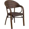 Flash Furniture 3 Pack Milano Series Bark Brown Rattan Restaurant Patio Chair with Bamboo-Aluminum Frame(Cocoa Rattan/Bamboo-aluminum Frame)