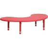Flash Furniture 35”W x 65”L Half-Moon Blue Plastic Height Adjustable Activity Table(Red)