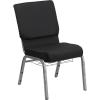 Flash Furniture 4 Pk. HERCULES Series 18.5”W Church Chair in Black Patterned Fabric with Cup Book Rack – Silver Vein Frame(Black Patterned Fabric/Silver Vein Frame)
