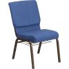 Flash Furniture 4 Pk. HERCULES Series 18.5”W Church Chair in Black Patterned Fabric with Cup Book Rack – Silver Vein Frame(Blue Fabric/Gold Vein Frame)
