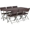 Flash Furniture 5.62-Foot Brown Rattan Indoor-Outdoor Plastic Folding Table Set with 6 Chairs