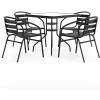 Flash Furniture 5-Piece Patio Dining Set with 31.5″ Square Glass Metal Table and 4 Stackable Slat Back Chairs, Indoor/Outdoor Bistro Set, Black(Black)