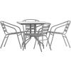 Flash Furniture 5-Piece Patio Dining Set with 31.5″ Square Glass Metal Table and 4 Stackable Slat Back Chairs, Indoor/Outdoor Bistro Set, Black(Silver)