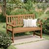 Flash Furniture Adele Commercial Indoor/Outdoor Acacia Wood Bench, 2-Person Slatted Patio Loveseat, for Use in Yard, Garden, Porch, or Park, Black(Brown)
