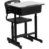 Flash Furniture Adjustable Student Desk and Chair Set for Classrooms or Remote Learning, Adjustable School Desk with Chair and Book Box, Gray/Black(Set of 1)