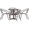 Flash Furniture Aluminum 5-Piece Patio Dining Set with Square Table and 4 Slat Back Chairs, Indoor/Outdoor Bistro Table and Chairs Set, Silver(Bronze)
