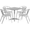 Flash Furniture Aluminum 5-Piece Patio Dining Set with Square Table and 4 Slat Back Chairs, Indoor/Outdoor Bistro Table and Chairs Set, Silver(Multi Color)