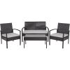 Flash Furniture Aransas Series 4 Piece Brown Patio Set with Steel Frame and Beige Cushions(Black)