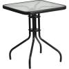 Flash Furniture Barker 23.5″ Square Indoor/Outdoor Tempered Glass Patio Side Table, Outdoor Patio Table for Commercial or Residential Use, Clear/Black(Clear/Black)
