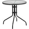 Flash Furniture Barker 28” Round Tempered Glass Metal Table with Gray Rattan Edging(Clear/Gray Rattan)