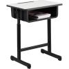 Flash Furniture Billie Open Front Student Desk for Classrooms or Remote Learning, Height Adjust School Desk with Book Box and Bag Hooks, Black/Gray(Set of 1)