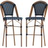 Flash Furniture Bordeaux Commercial Grade Bistro Bar Height Stool, Stackable Indoor/Outdoor Dining Stool, 30″ High, Black/White and Natural Finish(Navy & White/Natural Frame)