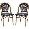 Flash Furniture Bordeaux Set of 2 Indoor/Outdoor Commercial Bistro Stack Chairs – Black/White PE Rattan Back and Seat – Natural Bamboo Print Aluminum Frame(Black & White/Natural Frame)