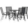 Flash Furniture Brazos 3 Piece Outdoor Patio Dining Set – 2 Brown Flex Comfort Stack Chairs – 23.75″ Round Tempered Glass Patio Table(Black)