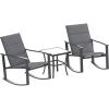 Flash Furniture Brazos 3 Piece Outdoor Rocking Chair Bistro Set with Flex Comfort Material and Metal Framed Glass Top Table, Gray/Black(Black)