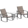 Flash Furniture Brazos 3 Piece Outdoor Rocking Chair Bistro Set with Flex Comfort Material and Metal Framed Glass Top Table, Gray/Black(Brown)
