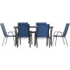 Flash Furniture Brazos Commercial Outdoor Dining Set, 60″ Tempered Glass Patio Table with Umbrella Hole, 6 Stack Chairs with Flex Comfort Seats and Backs, Gray/Black(Navy)