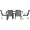Flash Furniture Brazos Commercial Outdoor Dining Set, 60″ Tempered Glass Patio Table with Umbrella Hole, 6 Stack Chairs with Flex Comfort Seats and Backs, Gray/Black(Grey)
