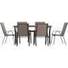 Flash Furniture Brazos Commercial Outdoor Dining Set, 60″ Tempered Glass Patio Table with Umbrella Hole, 6 Stack Chairs with Flex Comfort Seats and Backs, Gray/Black(Brown)