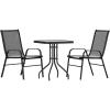 Flash Furniture Brazos Series 5-Piece Glass Patio Table and Chairs Set, Outdoor Patio Dining Set with Square Table and 4 Sling Patio Chairs, Black(Black)