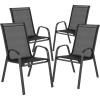 Flash Furniture Brazos Series Red Outdoor Stack Chair with Flex Comfort Material and Metal Frame, Set of 4(Black)