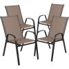 Flash Furniture Brazos Series Red Outdoor Stack Chair with Flex Comfort Material and Metal Frame, Set of 4(Brown)