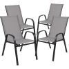 Flash Furniture Brazos Series Red Outdoor Stack Chair with Flex Comfort Material and Metal Frame, Set of 4(Grey)