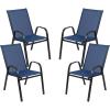 Flash Furniture Brazos Series Red Outdoor Stack Chair with Flex Comfort Material and Metal Frame, Set of 4(Navy)