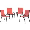 Flash Furniture Brazos Series Red Outdoor Stack Chair with Flex Comfort Material and Metal Frame, Set of 4(Red)