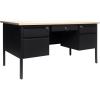 Flash Furniture Cambridge Double Pedestal Desk with 5 Locking Drawers, Commercial Grade Teacher’s or Office Desk, 30×60, Metal Frame, White Oak/Black(White Oak)