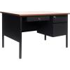 Flash Furniture Cambridge Right Side Single Pedestal Desk with 3 Locking Drawers, Commercial Grade Teacher’s or Office Desk, 30×48, Metal Frame, White Oak/Black(Walnut)