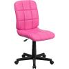 Flash Furniture Clayton Mid-Back Tufted Vinyl Upholstered Swivel Desk Chair with Padded Seat, Modern Adjustable Height Padded Office Chair, Black(Pink)