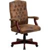 Flash Furniture Derrick Traditional Microfiber Tufted Swivel Office Chair with Wood Base, Ergonomic Farmhouse High-Back Desk Chair, Ivory/Brown(Bomber Brown Microfiber)