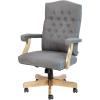 Flash Furniture Derrick Traditional Microfiber Tufted Swivel Office Chair with Wood Base, Ergonomic Farmhouse High-Back Desk Chair, Ivory/Brown(Gray Fabric)