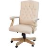 Flash Furniture Derrick Traditional Microfiber Tufted Swivel Office Chair with Wood Base, Ergonomic Farmhouse High-Back Desk Chair, Ivory/Brown(Ivory Microfiber)