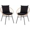 Flash Furniture Devon Set of 2 Modern Boho Rattan Rope Chairs, Weather-Resistant Tan Finish Rattan with Black Back and Seat Cushions – Indoor/Outdoor(Tan/Black)