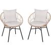 Flash Furniture Devon Set of 2 Modern Boho Rattan Rope Chairs, Weather-Resistant Tan Finish Rattan with Black Back and Seat Cushions – Indoor/Outdoor(Tan/Light Gray)