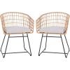Flash Furniture Devon Set of 2 Patio Boho Club Chairs – Rope with Natural Finish PE Wicker Rattan – Light Gray Seat Cushions and Sled Base – Indoor/Outdoor Use