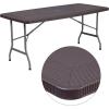 Flash Furniture Elon 5.62-Foot Brown Rattan Indoor-Outdoor Plastic Folding Table with Umbrella Hole