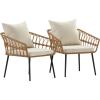 Flash Furniture Evin Set of 2 Boho Indoor/Outdoor Patio Chairs – Natural Finish Faux Rattan Wicker – Cream All-Weather Cushions – Integrated Armrests