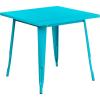 Flash Furniture Felix Commercial Grade 31.5″ Square White Metal Indoor-Outdoor Table(Crystal Teal-blue)