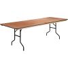 Flash Furniture Fielder 8′ Rectangular All-Occasion Wood Folding Event Table, Foldable Portable Banquet Table with Wooden Top, Natural/Black