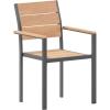 Flash Furniture Finch Commercial Grade Patio Chair with Arms, Stackable Side Chair with Faux Teak Poly Slats and Metal Frame, Natural/Gray(Natural)