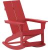Flash Furniture Finn Modern Commercial Grade Poly Resin Wood Adirondack Rocking Chair – All Weather Red Polystyrene – Dual Slat Back – Stainless Steel Hardware(Red)